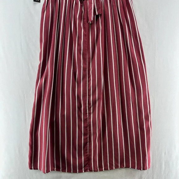 Trixx Dress Size XL A-Line Midi Striped Faux Button Front String Back Rayon Red - Picture 6 of 11